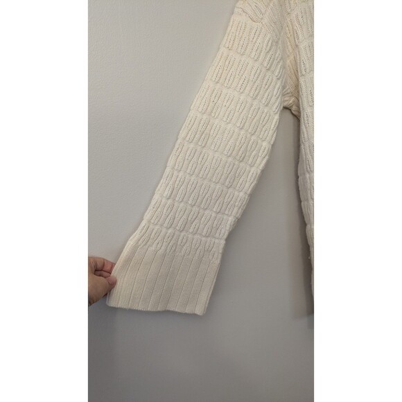 Lacoste Turtleneck Tunic Sweater Cream Wool Cashmere Fisherman Button Back M - Picture 3 of 10